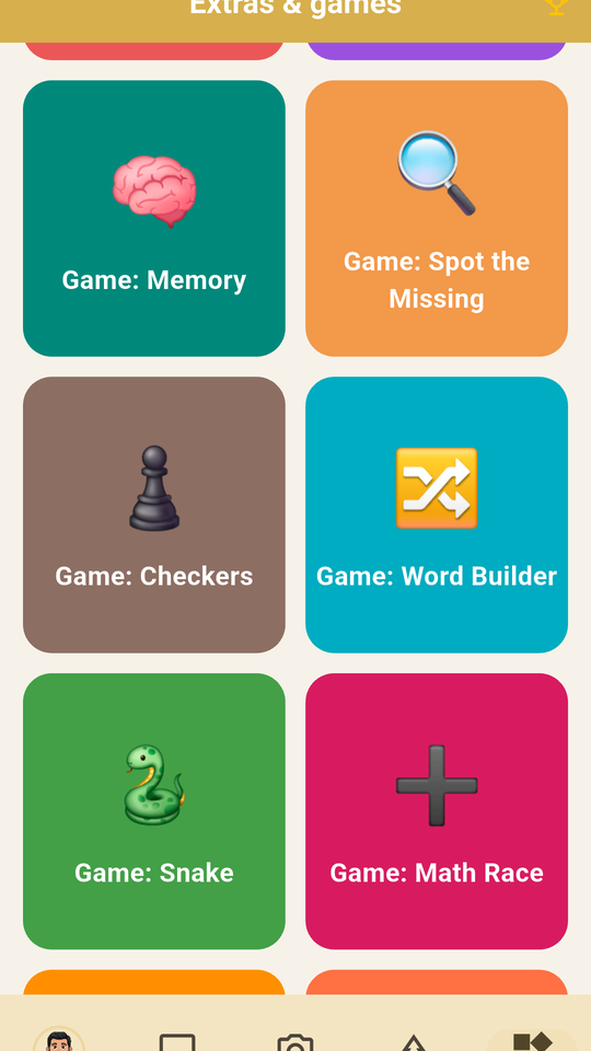 The Glowbee games grid, in English